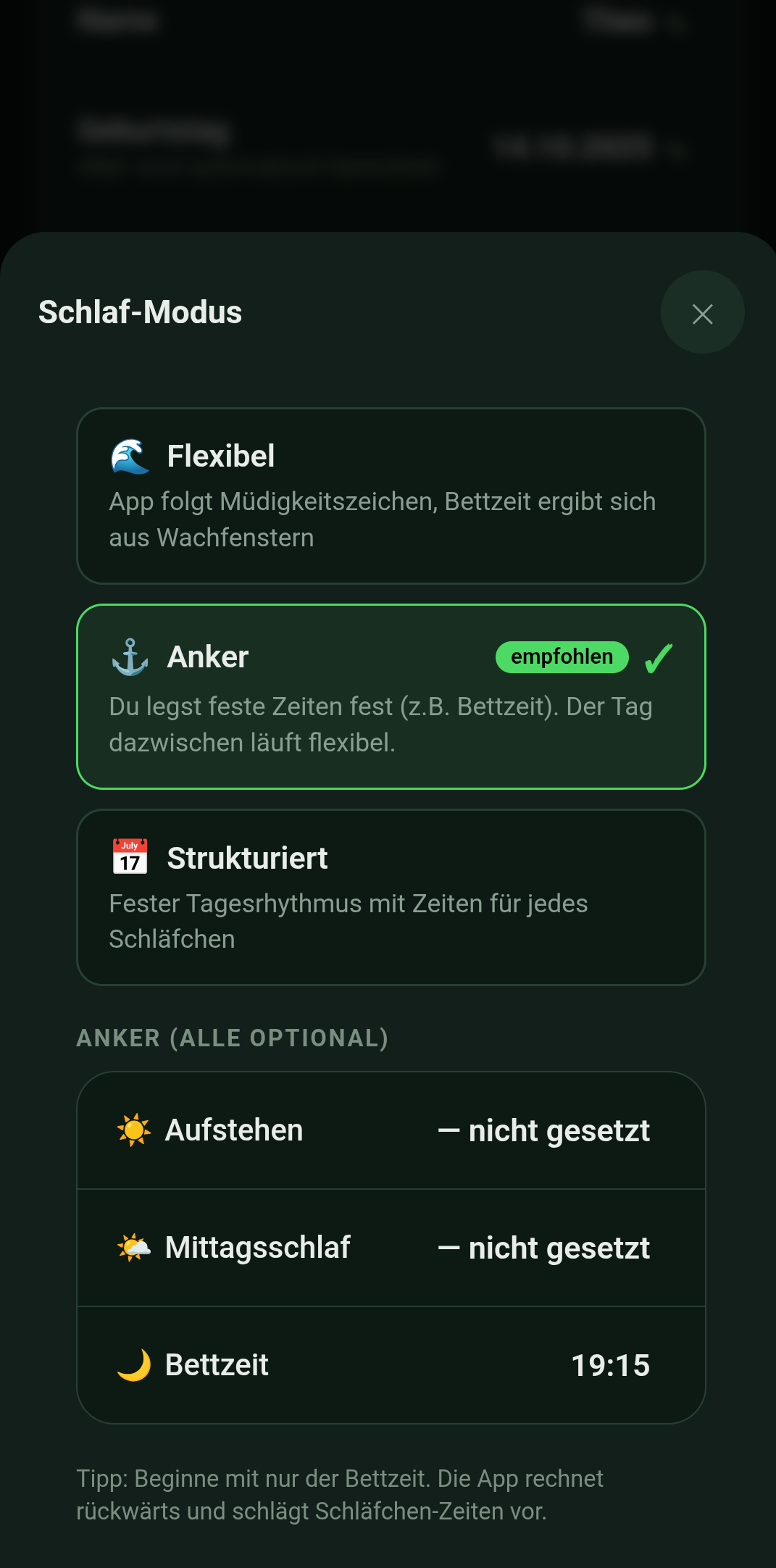 Auswahl zwischen Flexibel, Anker und Strukturiert — passt zu jedem Familien-Rhythmus